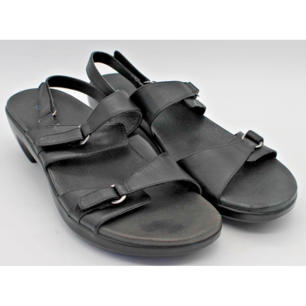 Aravon Phoebe Sandals Womens 10 AA Narrow Black Leather Comfort WSP02BK